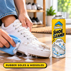 Wiping a rubber midsole clean with a cloth