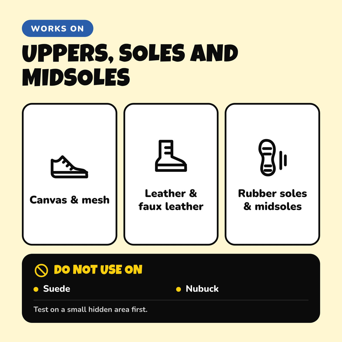 Shoe materials Shinezy Shoe Cleaner works on, and where not to use it